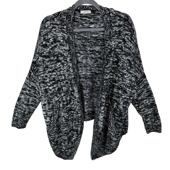 Knot Sisters Black White Heather Long Sleeve Chunky Knit Open Cardigan Sweater S - Picture 1 of 4